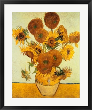 Framed Vase with Fifteen Sunflowers, c.1888 Print