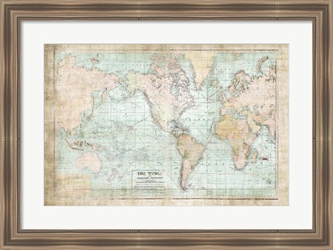 Framed World Map Vintage 1913 Print