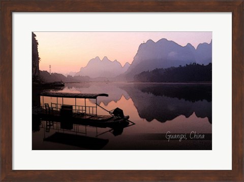 Framed Vintage Boat on River in Guangxi Province, China, Asia Print