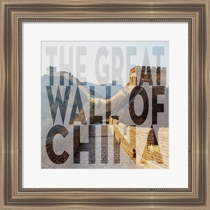 Framed Vintage The Great Wall of China, Asia, Large Center Text II Print