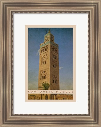 Framed Vintage Koutoubia Mosque, Marrakesh, Morocco, Africa Print