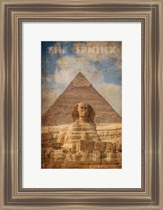 Framed Vintage Great Sphinx of Giza, Pyramids, Egypt, Africa Print