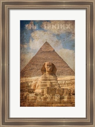 Framed Vintage Great Sphinx of Giza, Pyramids, Egypt, Africa Print