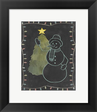 Framed Chalkboard Snowman I Print