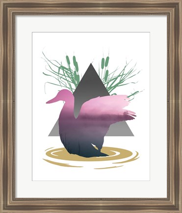 Framed Pink Ombre River in Duck Silhouette Print