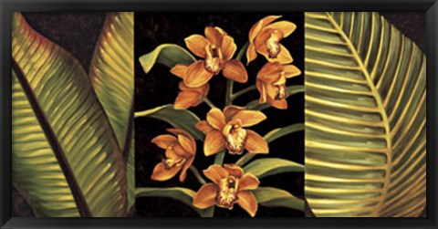 Framed Orange Orchids and Palm Leaves Print