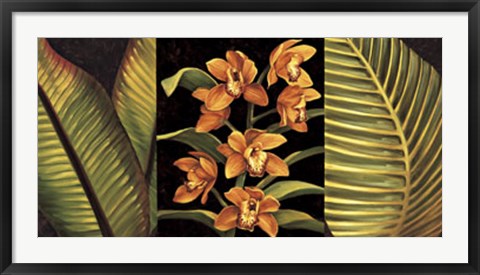 Framed Orange Orchids and Palm Leaves Print