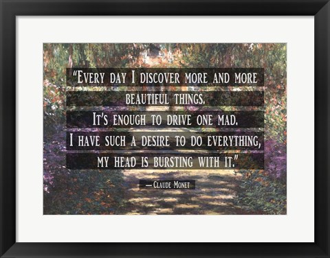 Framed Monet Quote Garden at Giverny Print