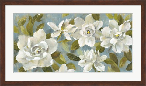 Framed Gardenias on Slate Blue Print