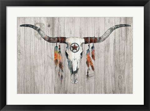 Framed Longhorn on Wood Print