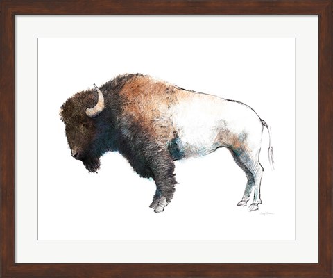 Framed Colorful Bison Dark Brown Print