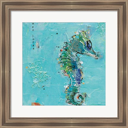 Framed Little Seahorse Blue Print