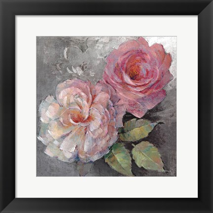 Framed Roses on Gray I Print