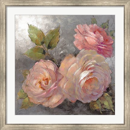 Framed Roses on Gray II Print