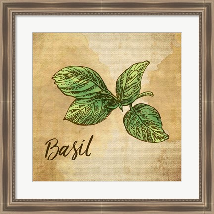 Framed Basil on Burlap Print