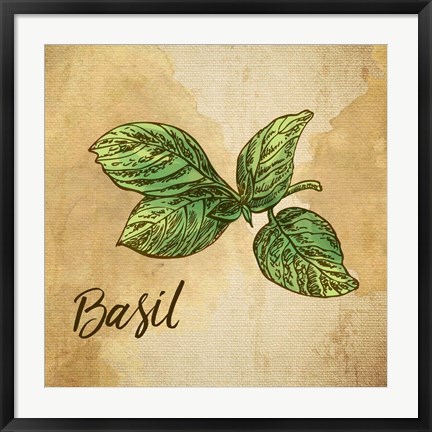 Framed Basil on Burlap Print