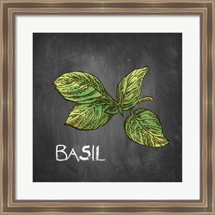 Framed Basil on Chalkboard Print