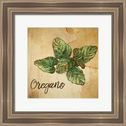 Framed Oregano on Burlap Print