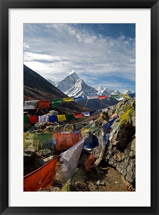 Framed Prayer flags, Everest Base Camp Trail, peak of Ama Dablam, Nepal Print