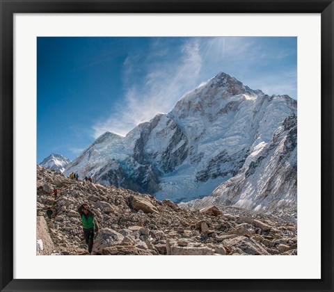 Framed Trekkers and porters on a trail, Khumbu Valley, Nepal Print