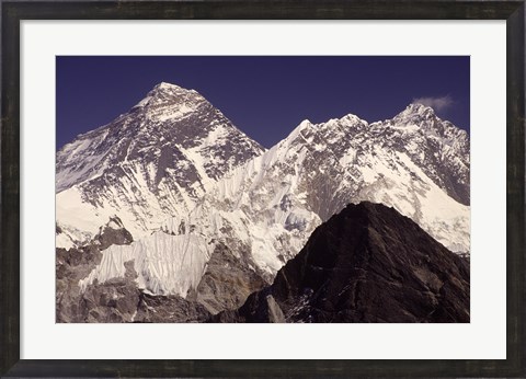 Framed Mt. Everest seen from Gokyo Valley, Sagarnatha National Park, Nepal. Print