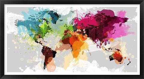 Framed Colourful World Map Print