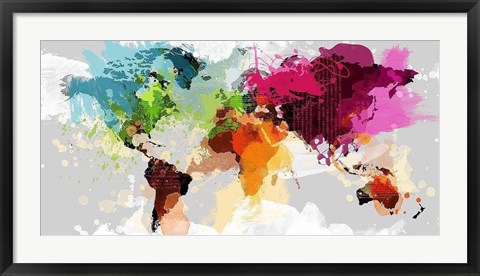 Framed Colourful World Map Print