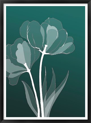 Framed X-ray Flowers Green Print