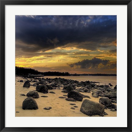 Framed Rocks on Beach 1 Print