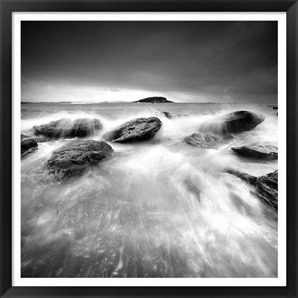 Framed Waves on Rocks 1 Print