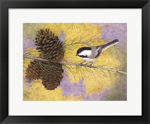 Framed Chickadee in the Pines II Print