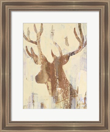 Framed Golden Antlers II Neutral Grey Print