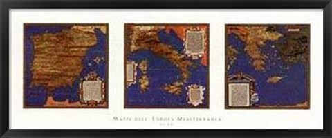 Framed Map Spain-Italy-Greece Triptych Print