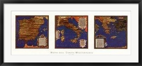 Framed Map Spain-Italy-Greece Triptych Print