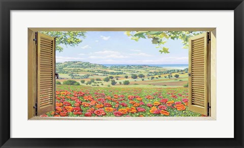 Framed Finestra su Campo di Papaveri Print