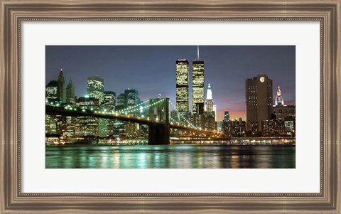 Framed Brooklyn Bridge and Twin Towers at Night Print