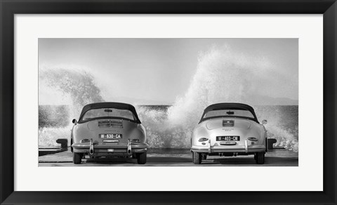 Framed Ocean Waves Breaking on Vintage Beauties (BW) Print