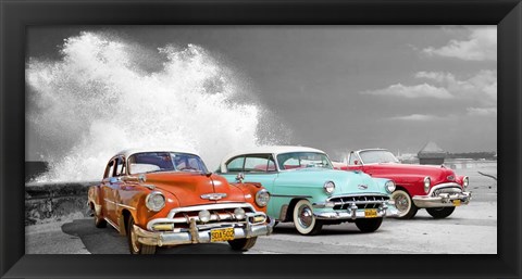 Framed Cars in Avenida de Maceo, Havana, Cuba (BW) Print