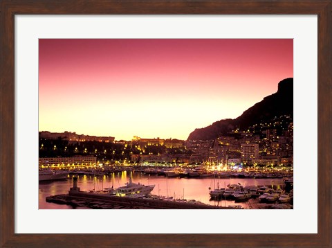 Framed Harbor at Sunset, Monte Carlo, Cote D&#39;Azure, Monaco Print