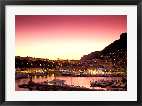 Framed Harbor at Sunset, Monte Carlo, Cote D&#39;Azure, Monaco Print