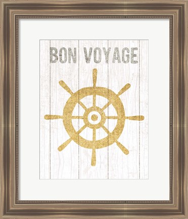 Framed Beachscape VI Helm Quote Gold Neutral Print