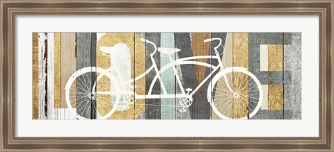 Framed Beachscape Tandem Bicycle Love Gold Neutral Print