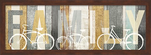 Framed Beachscape Bicycle Family Gold Neutral Print