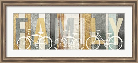 Framed Beachscape Bicycle Family Gold Neutral Print