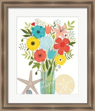 Framed Seaside Bouquet I Mason Jar Print