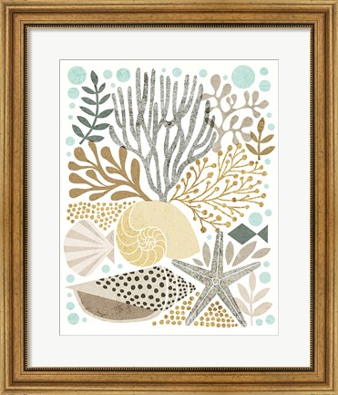 Framed Under Sea Treasures VI Gold Neutral Print