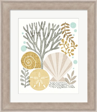 Framed Under Sea Treasures V Gold Neutral Print