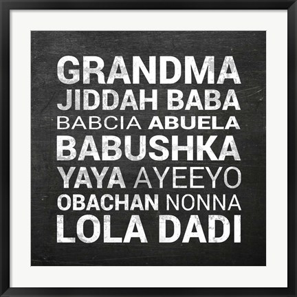 Framed Grandma Various languages - Chalkboard Print