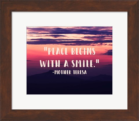 Framed Peace Begins With a Smile - Mother Teresa Quote Print