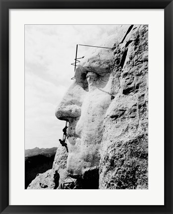 Framed Construction of George Washington&#39;s face on Mount Rushmore, 1932 Print